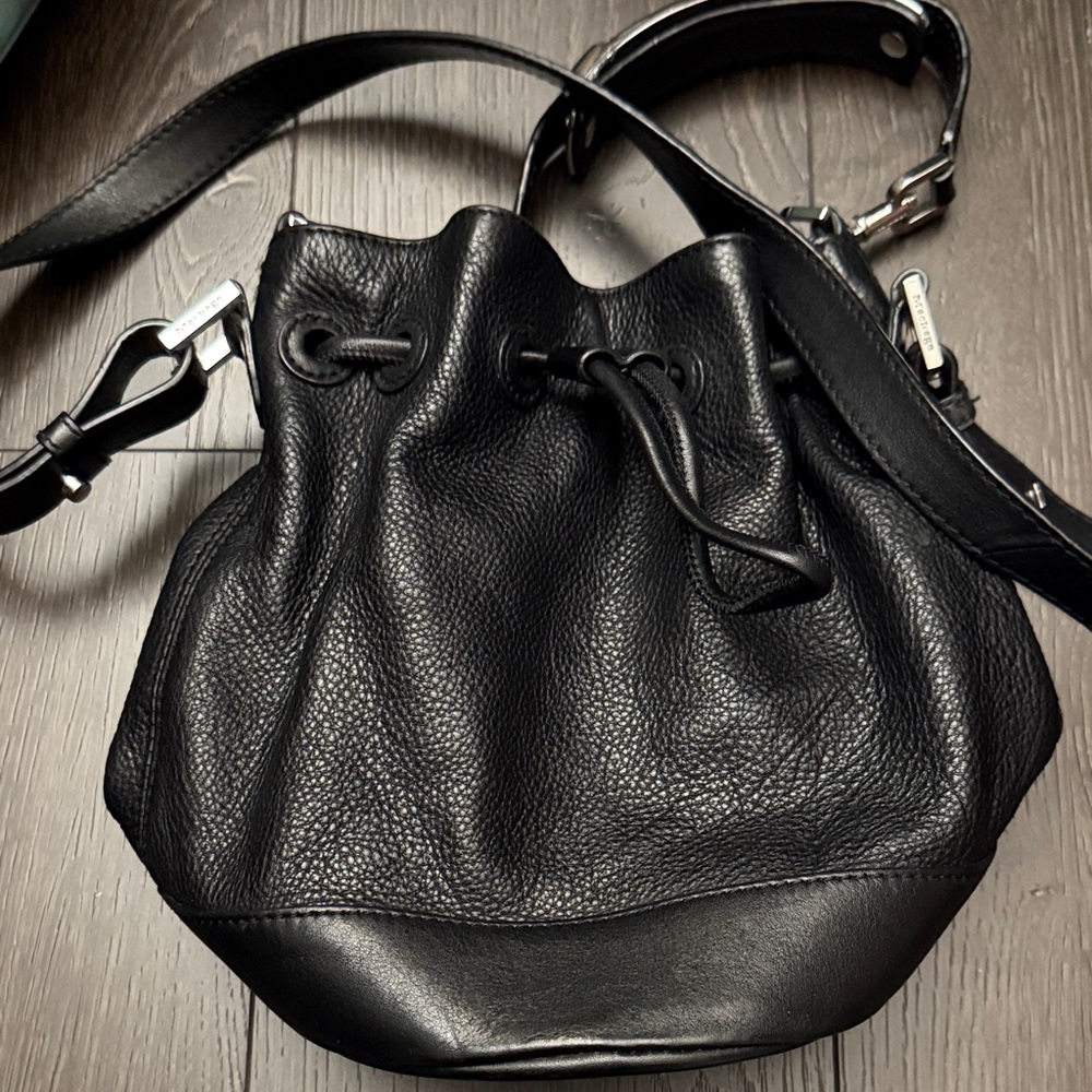 Mackage Black Leather Drawstring Shoulder Bag